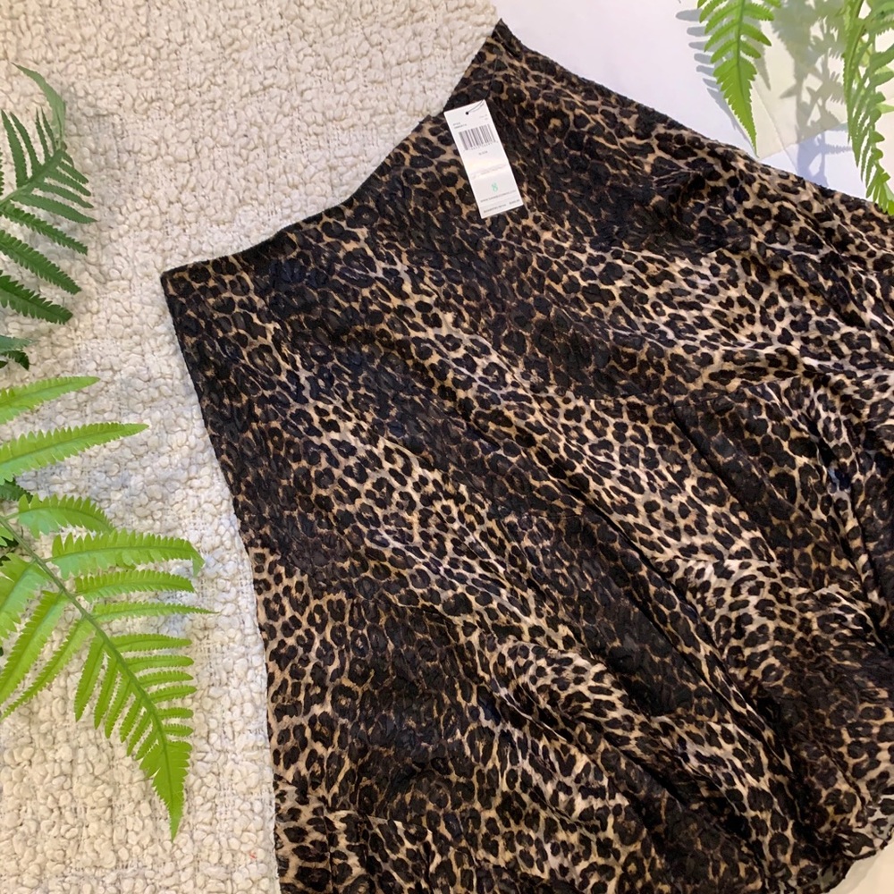 Leopard 100% silk midi skirt with ruffles